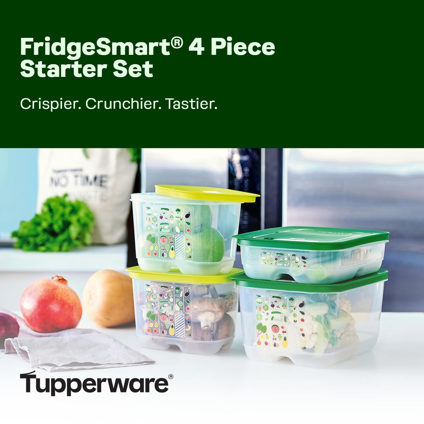 Tupperware Fridgesmart 4 Piece Food Storage Container Set, Dishwasher Safe and BPA Free (4 Containers, 4 Lids)