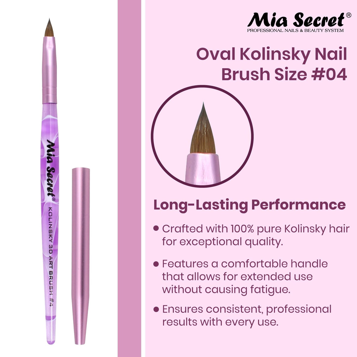 Mia Secret Kolinsky Art Brush - 4 Size - Purple - 3D Nail Art