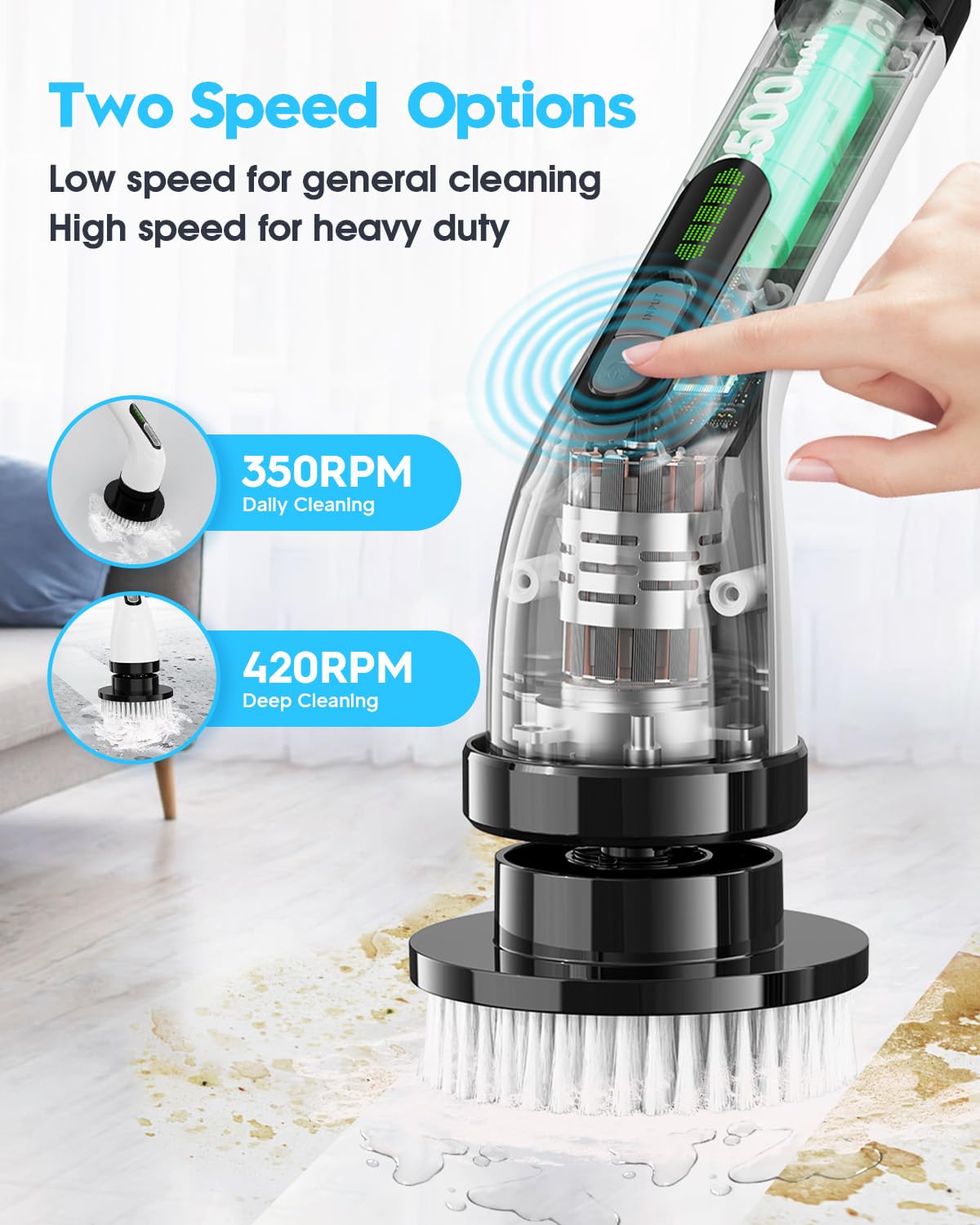 Highyes Electric Spin Scrubber for Cleaning Bathroom: Cordless Power Shower Scrubber - Electric Cleaning Brush for Tile Tub