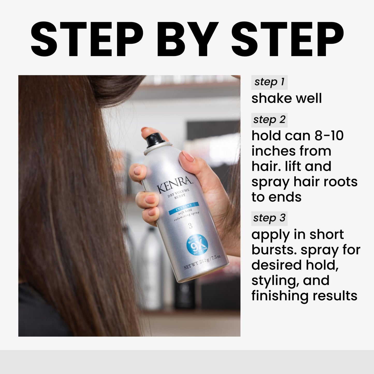 Kenra Professional Dry Volume Burst 3 | Instant Volume Hairspray | Soft Hold Volumizing Spray | Dry Application | All Hair Types | 7.5 oz
