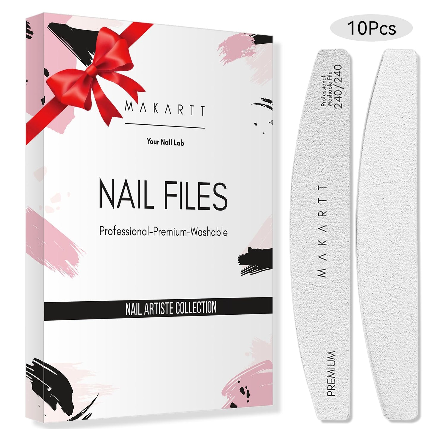 Makartt Nail File: 240/240 Grit Emery Boards for Nails, 10pcs Ultra-Fine Filer Kit for a Shiny Finish Zebra Doubled Sides Washable Manicure Pedicure