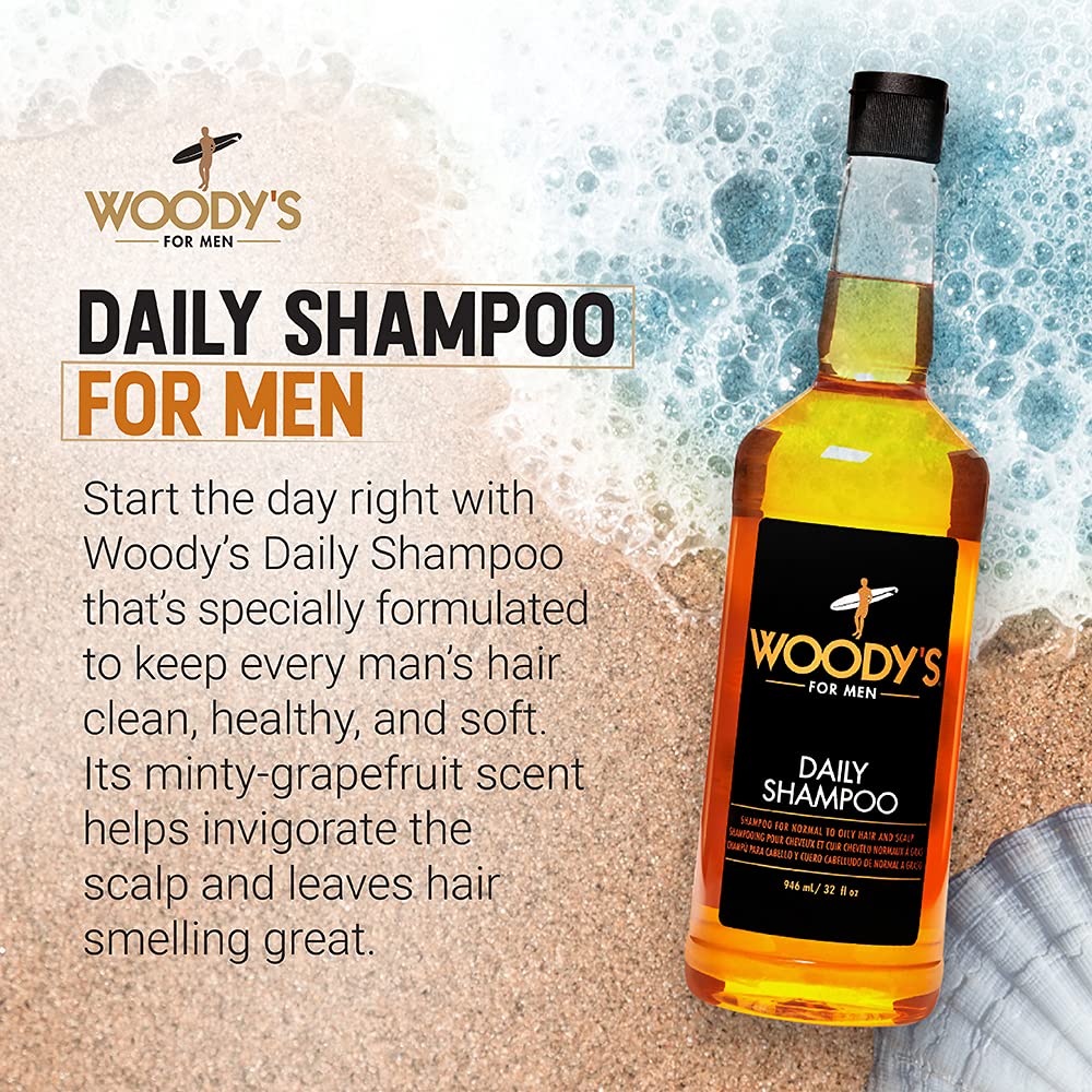 Woody's Daily Shampoo for Men - Sulfate-Free, All-Natural & Organic Scalp Cleanser for Healthy Hair, 32 fl oz