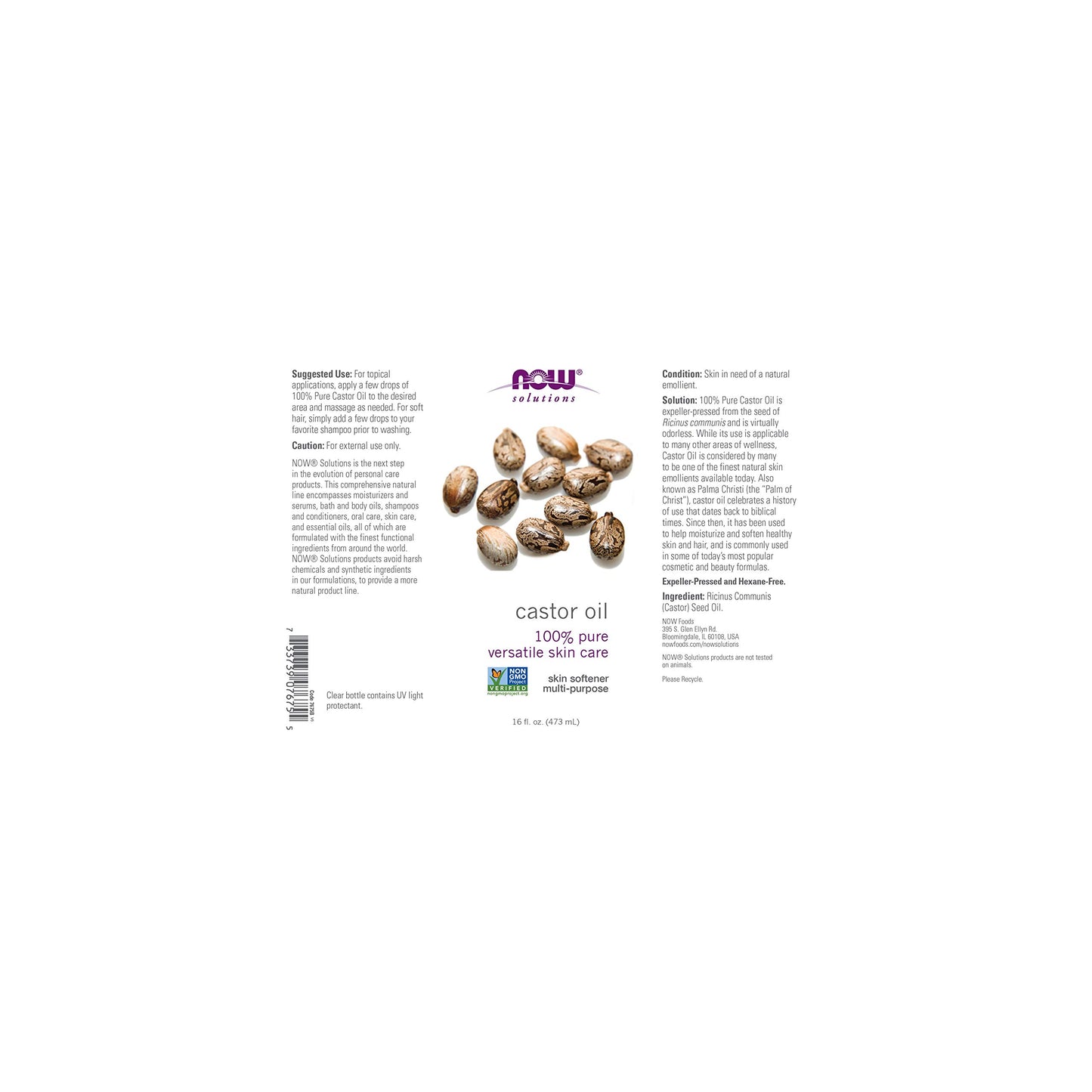 NOW Solutions Castor Oil, 100 % Pure, 16-Ounce