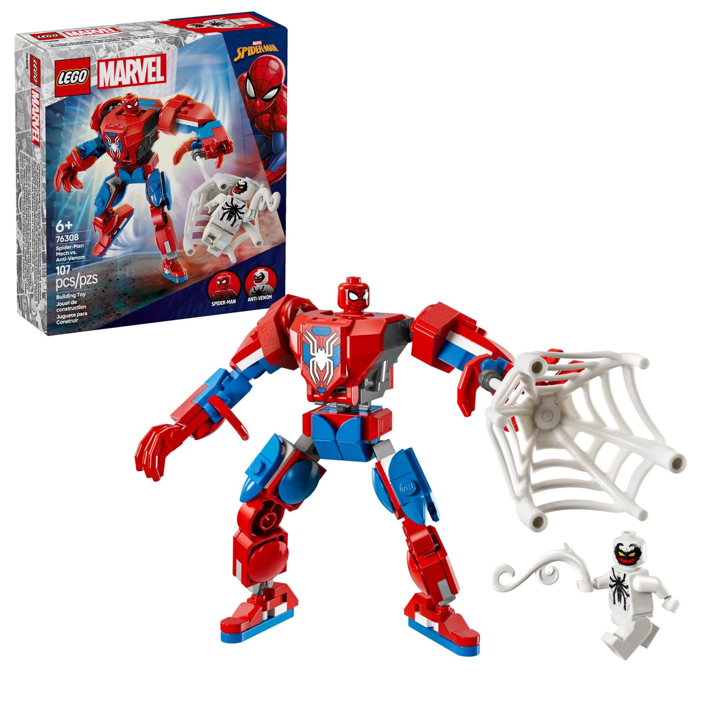 LEGO Marvel Spider-Man Mech vs. Anti-Venom 76308, Buildable Action Figure Set, Superhero Toy & Birthday Gift for Kids Ages 6+