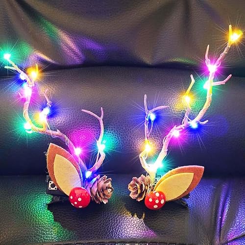 BARTOSI LED Light Christmas Hair Clips Reindeer Antlers Xmas Hairpins Hair Accessories for Women (Pack of 2)