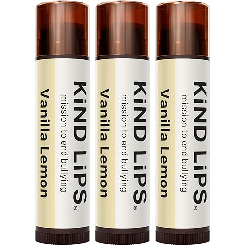 Kind Lips Organic Vanilla Lemon Lip Balm 3-Pack - Refreshing & Comforting Lip Care for Dry, Chapped Lips • 100% Natural, Clean, Gluten-Free