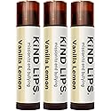 Kind Lips Organic Vanilla Lemon Lip Balm 3-Pack - Refreshing & Comforting Lip Care for Dry, Chapped Lips • 100% Natural, Clean, Gluten-Free