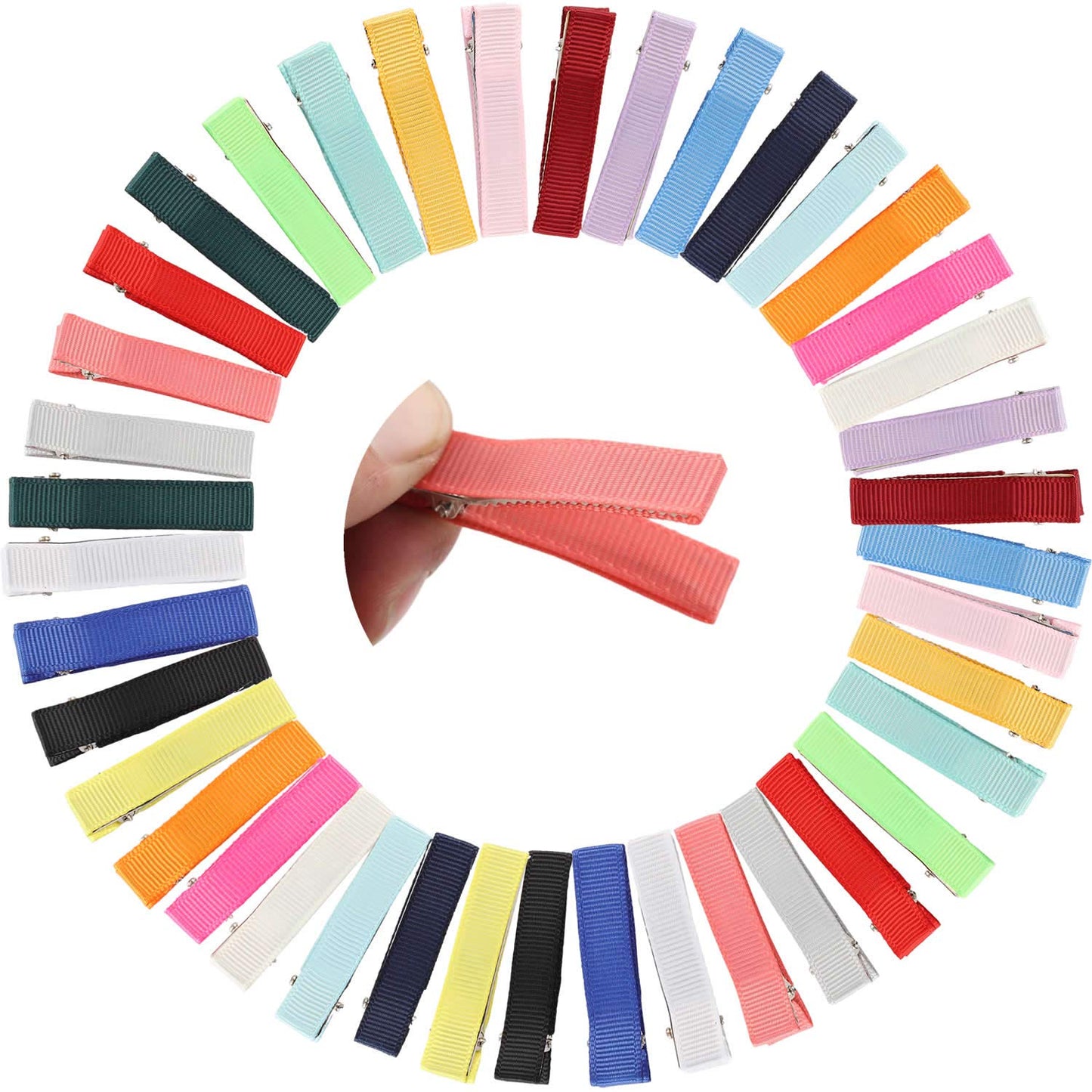 Lawie 40 Pack Bulk 5 CM 2 Inch Ribbon Grosgrain Cloth Fabric Cover Fully Lined Small Metal Alligator Duckbill Hair Clips Mini Soft Barrettes Hair Pins