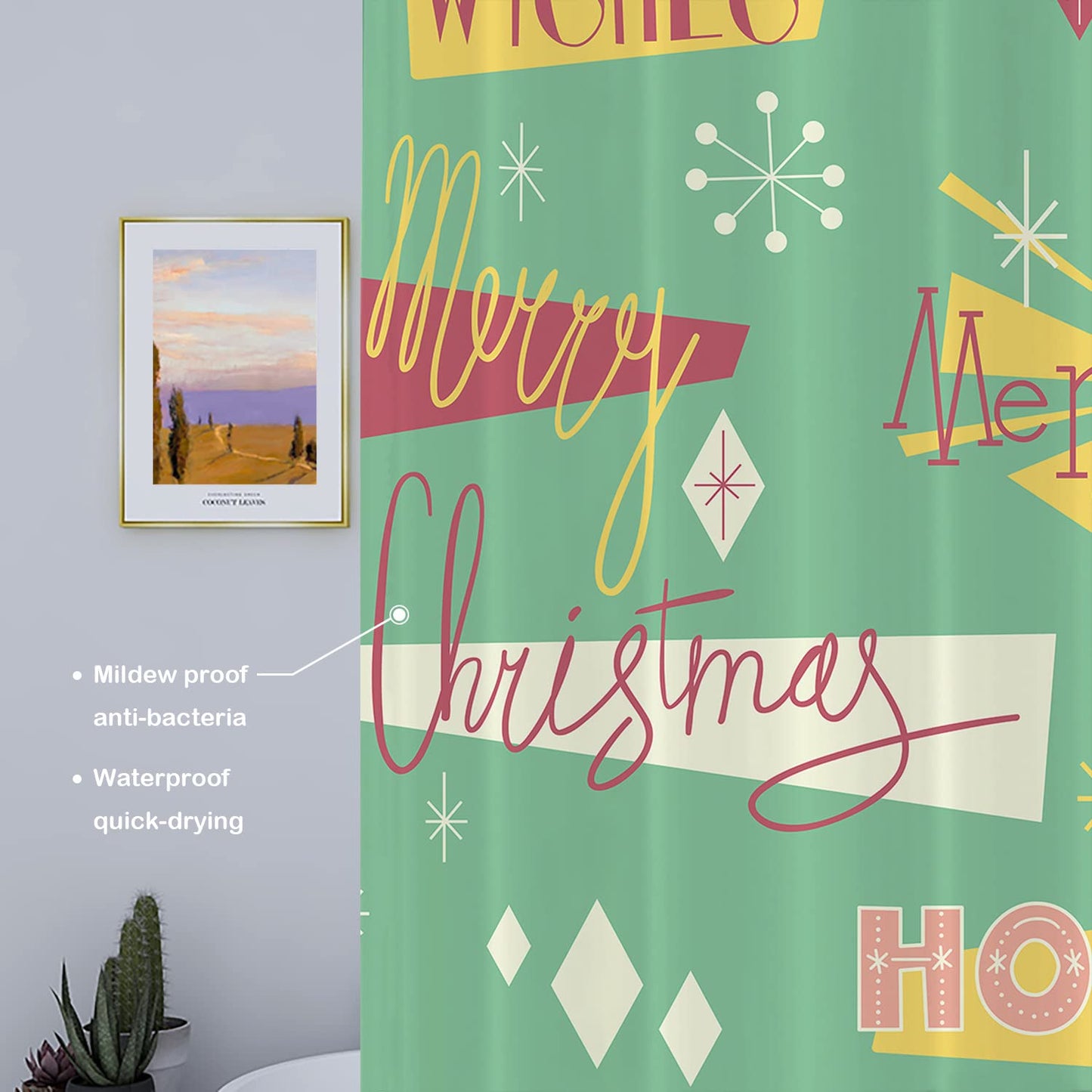 Batmerry Retro Christmas Modern Decorative Shower Curtain, Trees Gold Glitter Boho Cute Long Wide with Rust Proof Grommets for Bathroom Waterproof…