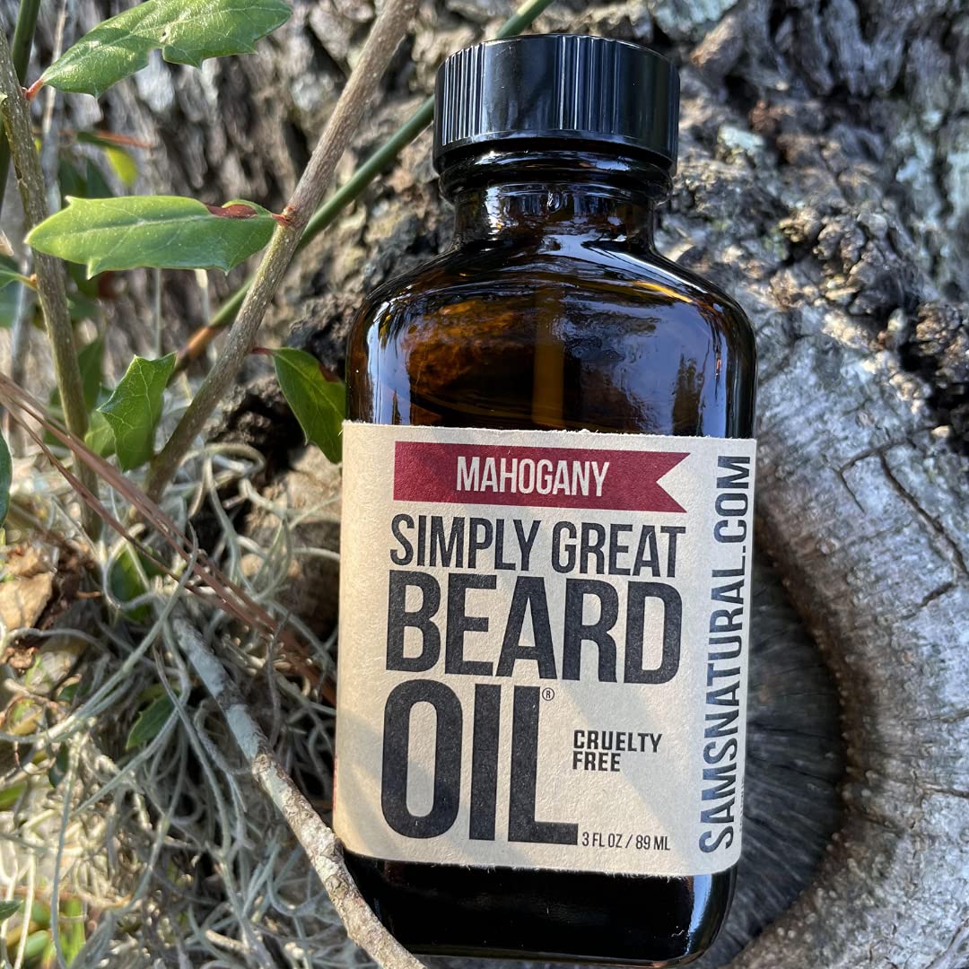 Simply Great Beard Oil - MAHOGANY Scented - Holiday Gifts - Stocking Stuffers - Beard Conditioner - 3 Oz - Easy Applicator - Natural - Vegan