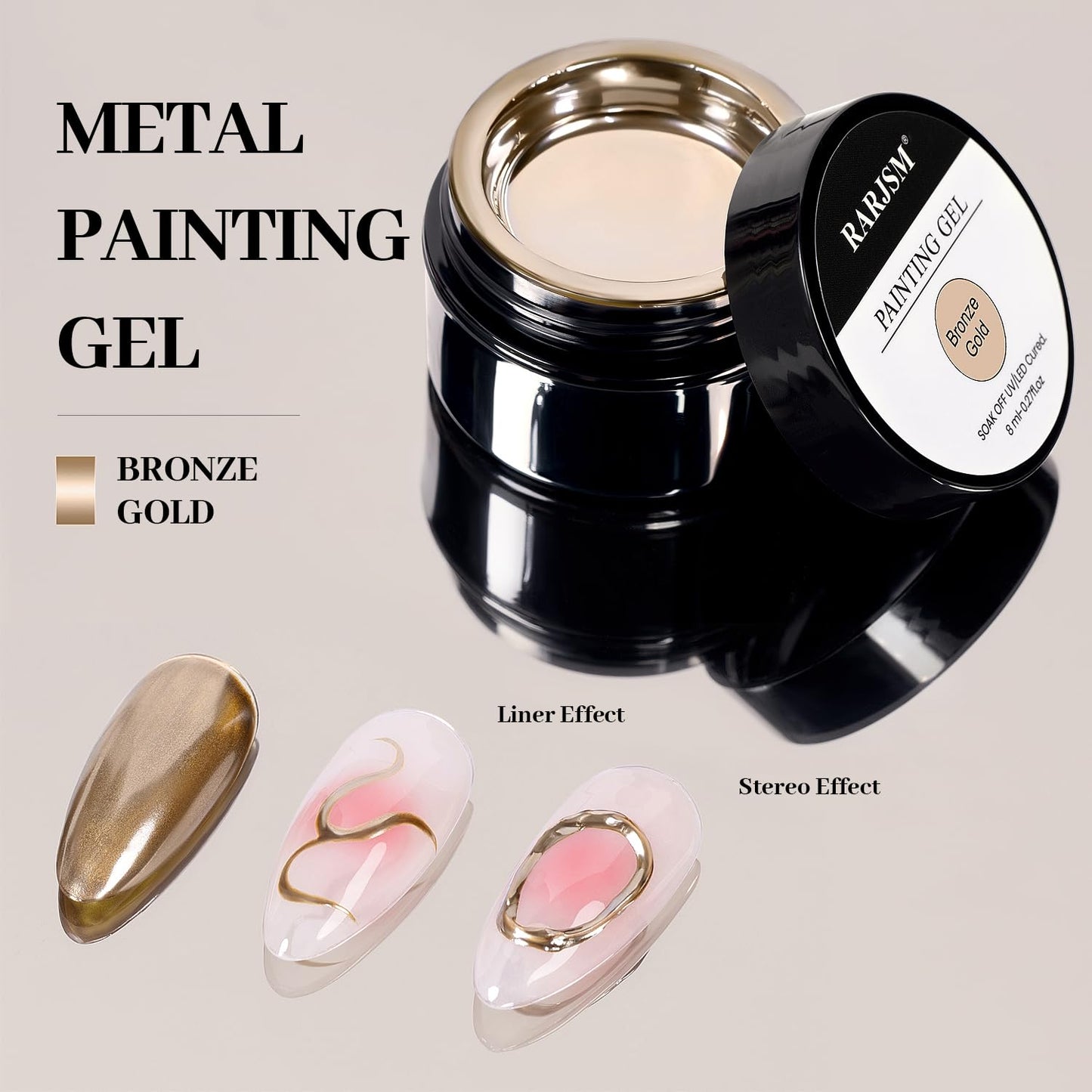 RARJSM Metallic Painting Gel Nail Polish Silver Mirror Chrome Holographic Laser Rainbow Effect Metal Painted Drawing Gel Polish Glossy Shine 8ml Soak Beauty and Personal Care RARJSM