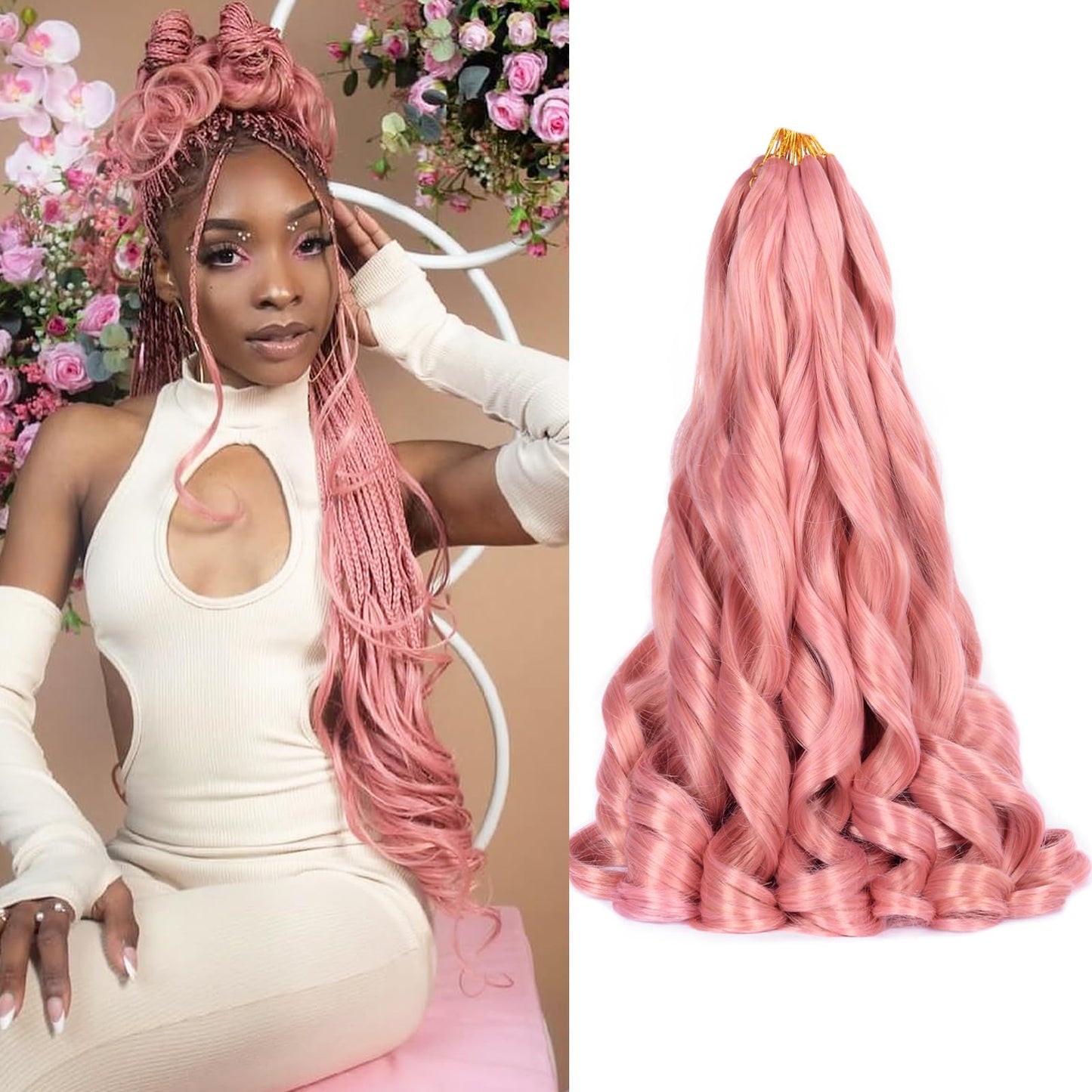 Ombre Pink French Curl Braiding Hair 16 Inch 75g/Pack Curly Crochet Hair Beauty and Personal Care Luoyudu Default Title