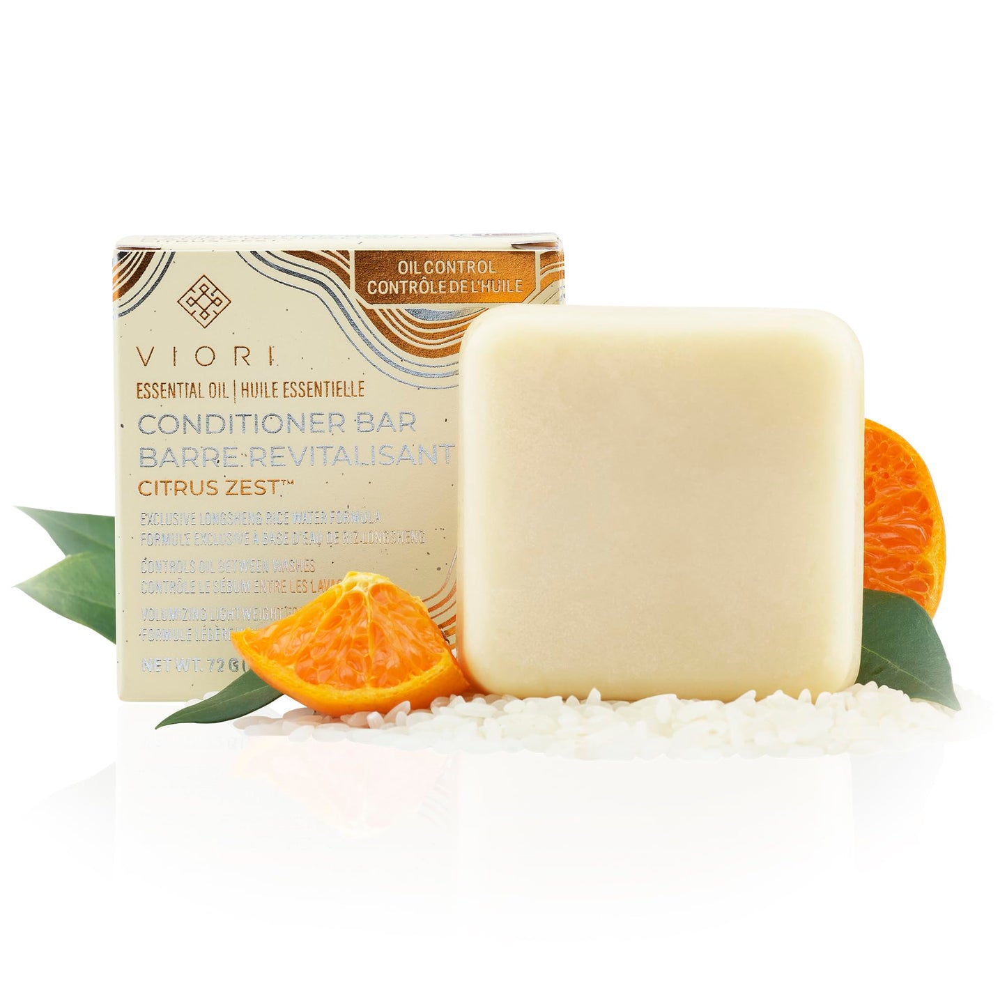 Viori Citrus Zest Essential Oil Conditioner Bar Made with Rice Water - Handcrafted All Natural Organic Conditioner