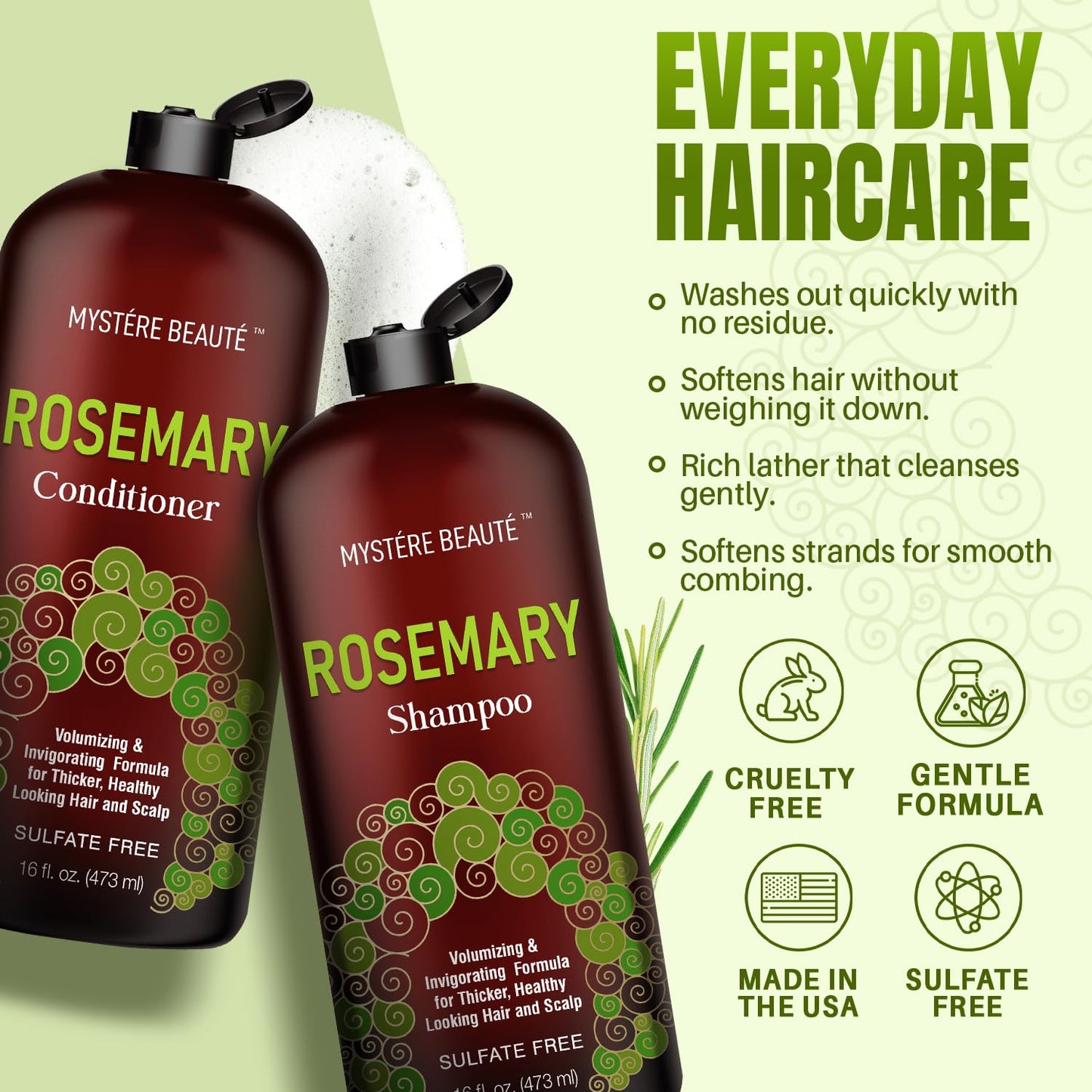 Rosemary Shampoo and Conditioner for Hair Growth, Sulfate Free Organic Rosemary Oil Shampoo De Romero Para Crecimiento, Promotes Hair Growth & Scalp