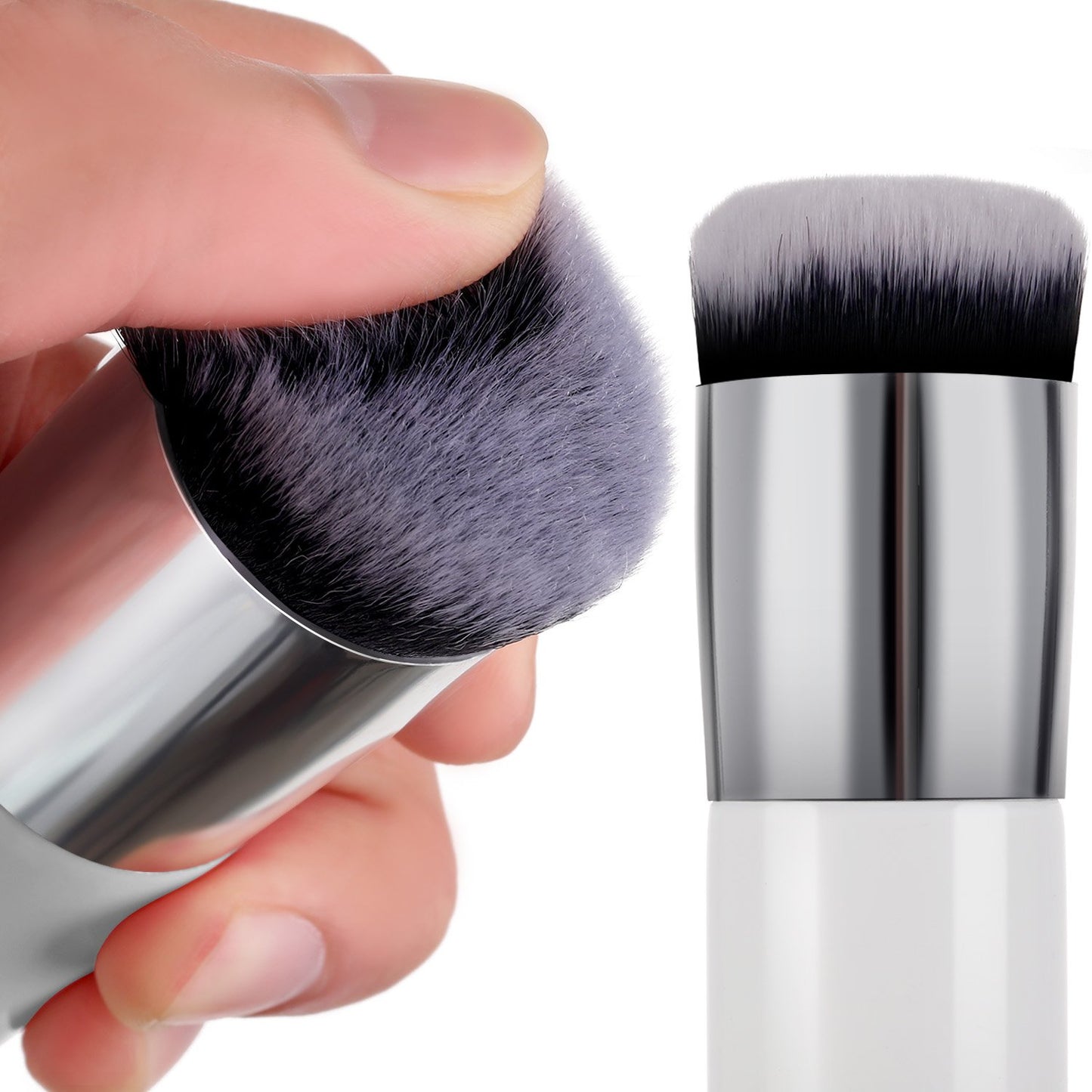 2 Pieces Foundation Brush Chubby Makeup Brush Kabuki Makeup Brush Travel Powder Brush for Blending Liquid, Cream or Powder Cosmetics (white and rose