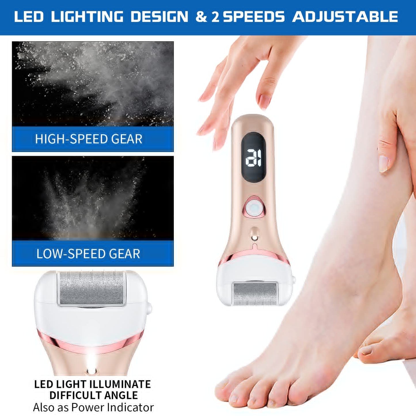 Electric Foot Callus Remover, Rechargeable Portable Electronic Foot File Pedicure Kits, Waterproof Foot Scrubber File, Professional Pedicure Tools