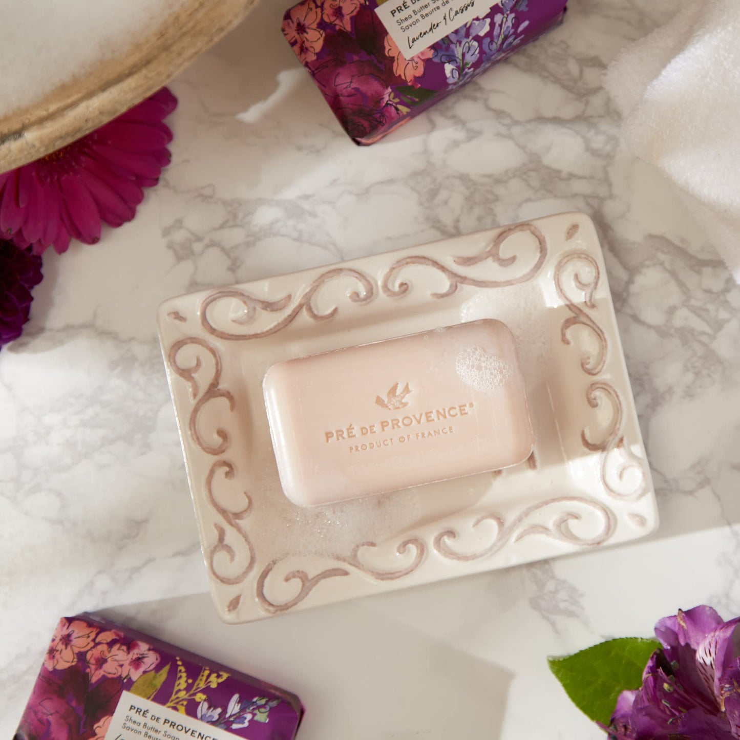 Pre de Provence Wrapped Artisanal Soap Bar, Organic Shea Butter Enriched, Natural French Skincare, Quad Milled for a Rich Smooth Lather, Lavender