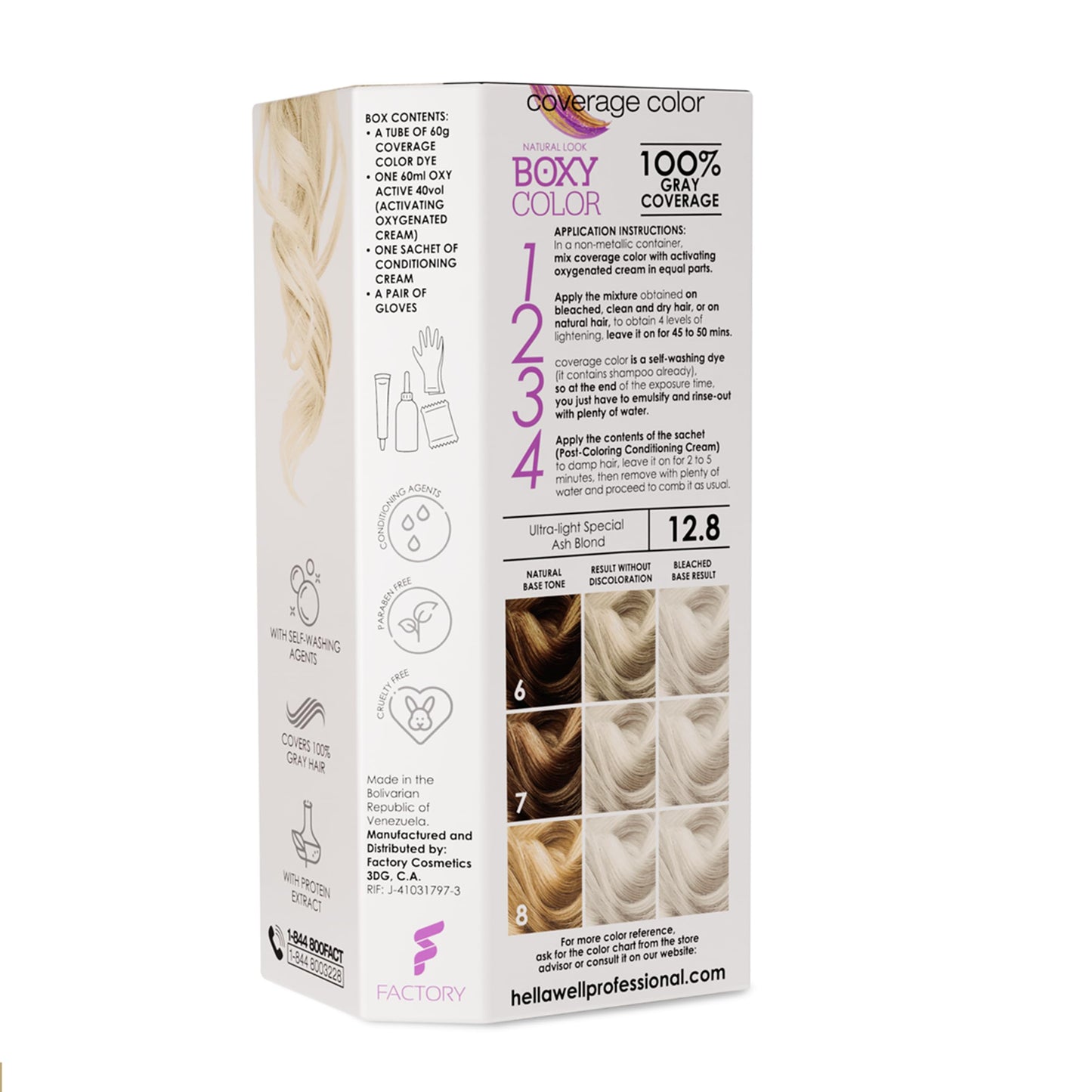 BOXY COLOR Coloring kit professional, permanent color cream hair dye with Vegetal Protein to get Hair with intense color shiny and silky. 100% Gray
