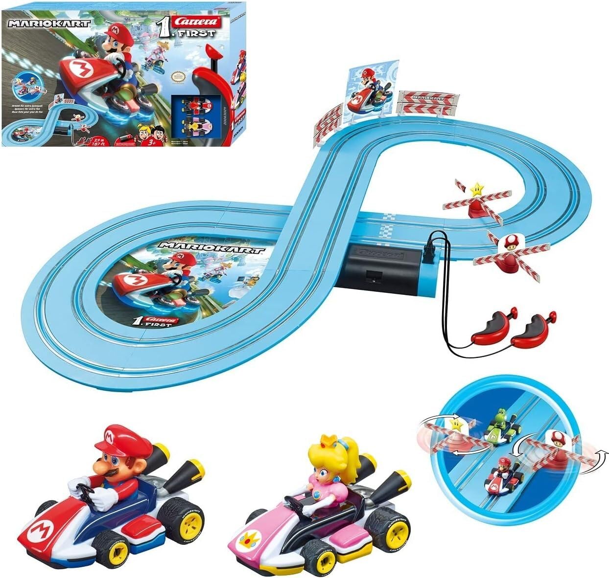 Carrera First Mario Kart Slot Car Race Track - Includes 2 Cars: Mario and Peach - Battery-Powered Beginner Toy Racing Set for Kids Ages 3 Years and Up
