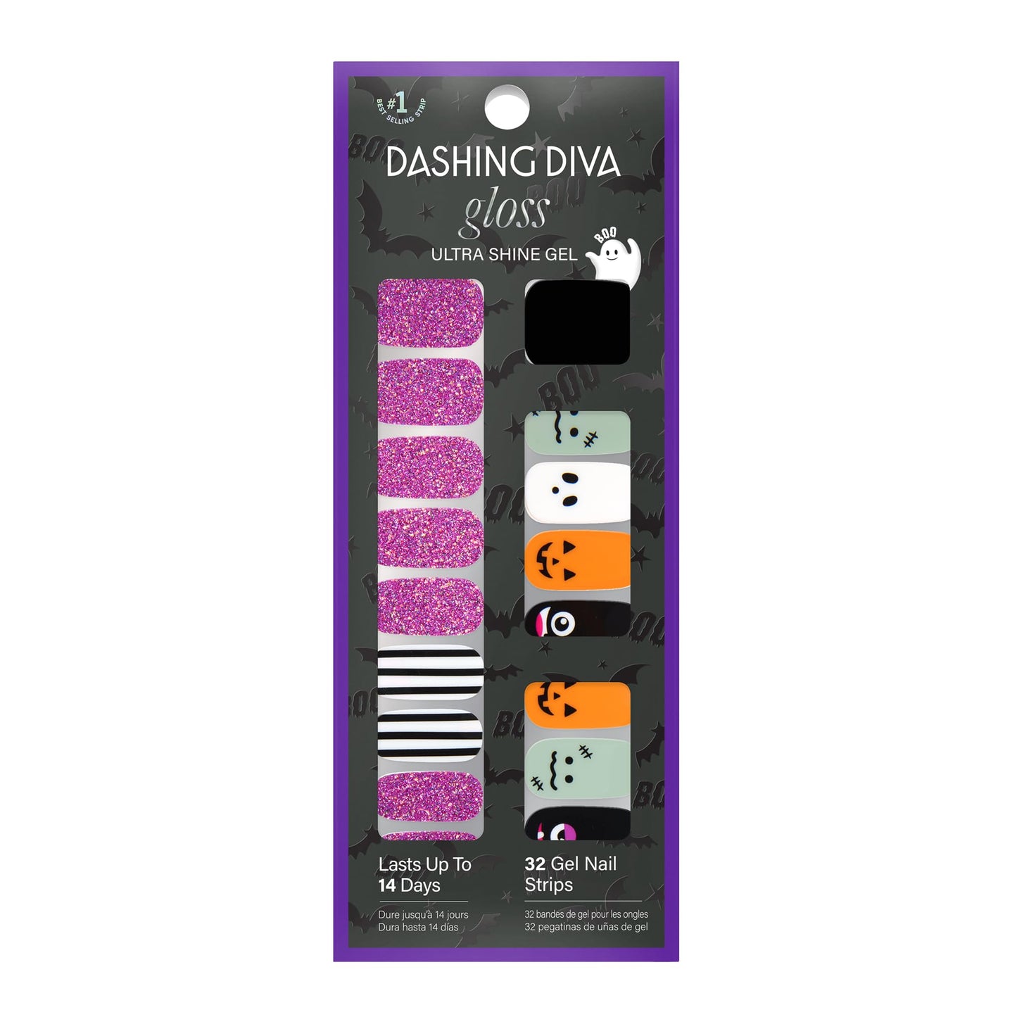 Dashing Diva Gloss Nail Strips - Monster League - UV Free, Chip Resistant, Long Lasting Gel Nail Stickers - 3-Piece Halloween Manicure Set - Contains Beauty & Personal Care Dashing Diva