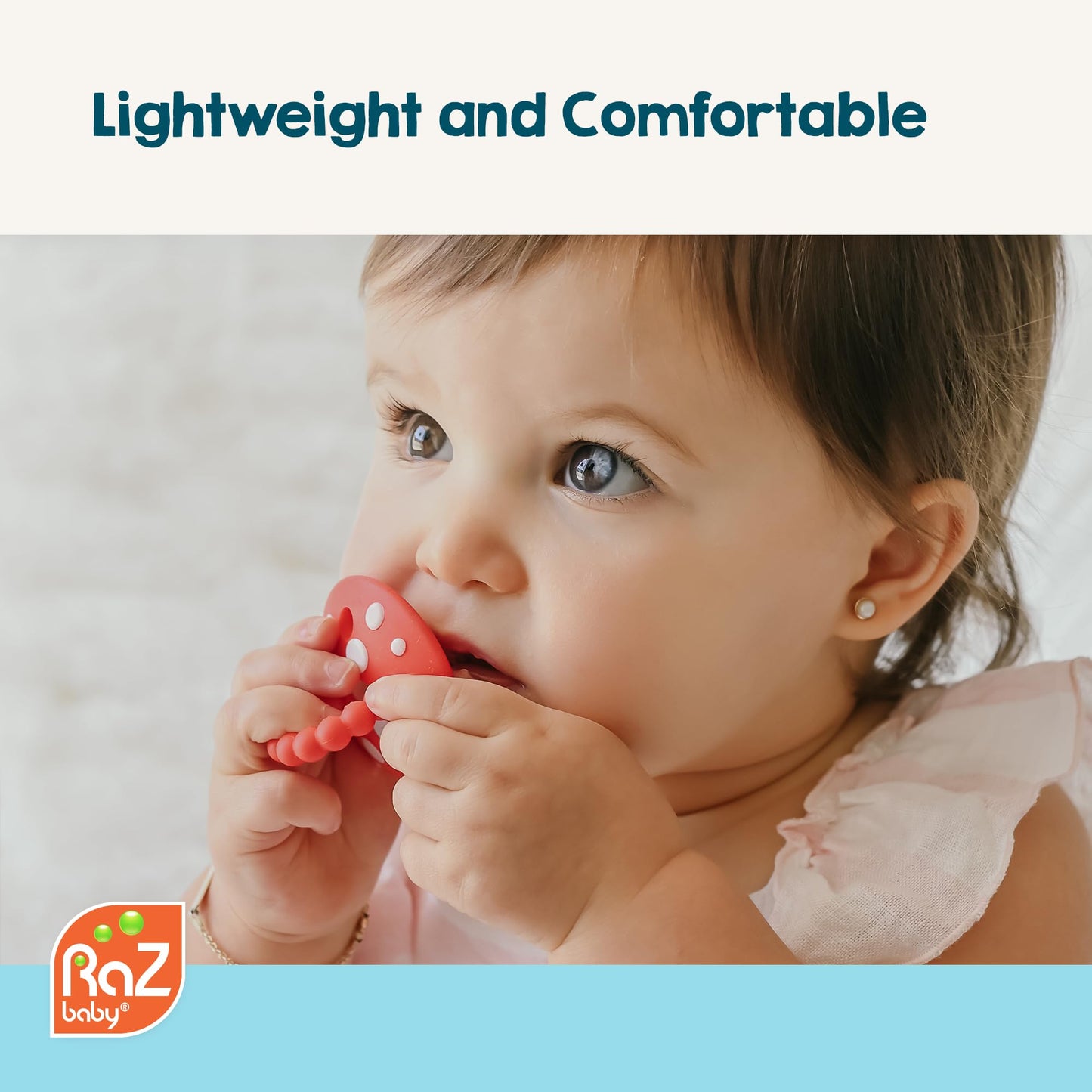 RaZbaby Chompy Teether – Soft Silicone Baby Teething Toy 3M+, BPA-Free, Easy to Hold, Soothing Bristles, Sensory Aid – Red/Blue