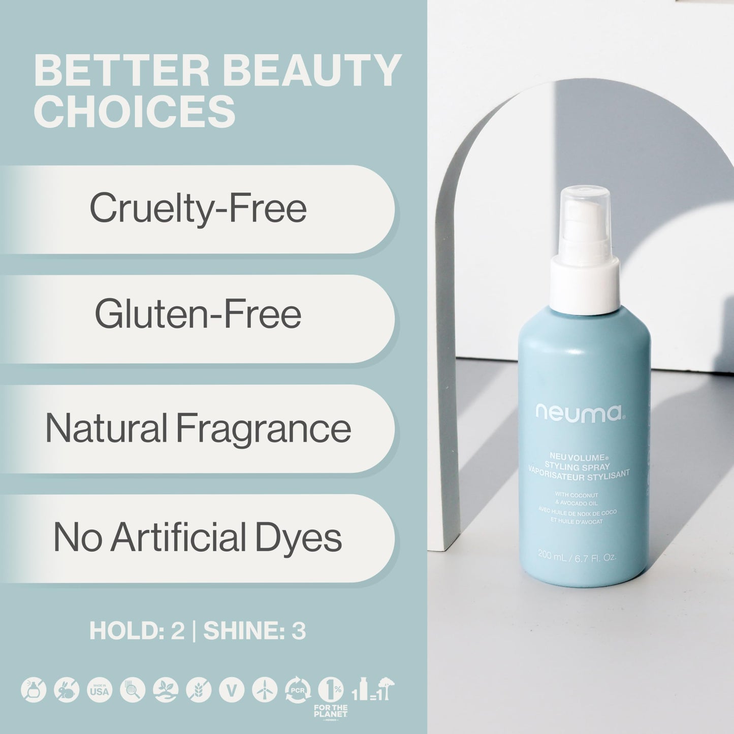 Neuma Neu Volume Styling Hair Spray 6.7 Fl. Oz. Heat Protectant Volumizing Spray with Fennel, Ylang Ylang, Patchouli, and Vanilla Scent, Hair