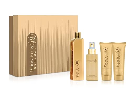 Perry Ellis 18 Sensual 4-Piece Gift Set - Perfume Gift Sets for Women, EDP, Luxury Women's Self Care Kit with Eau de Parfum, Body Mist, Shower Gel