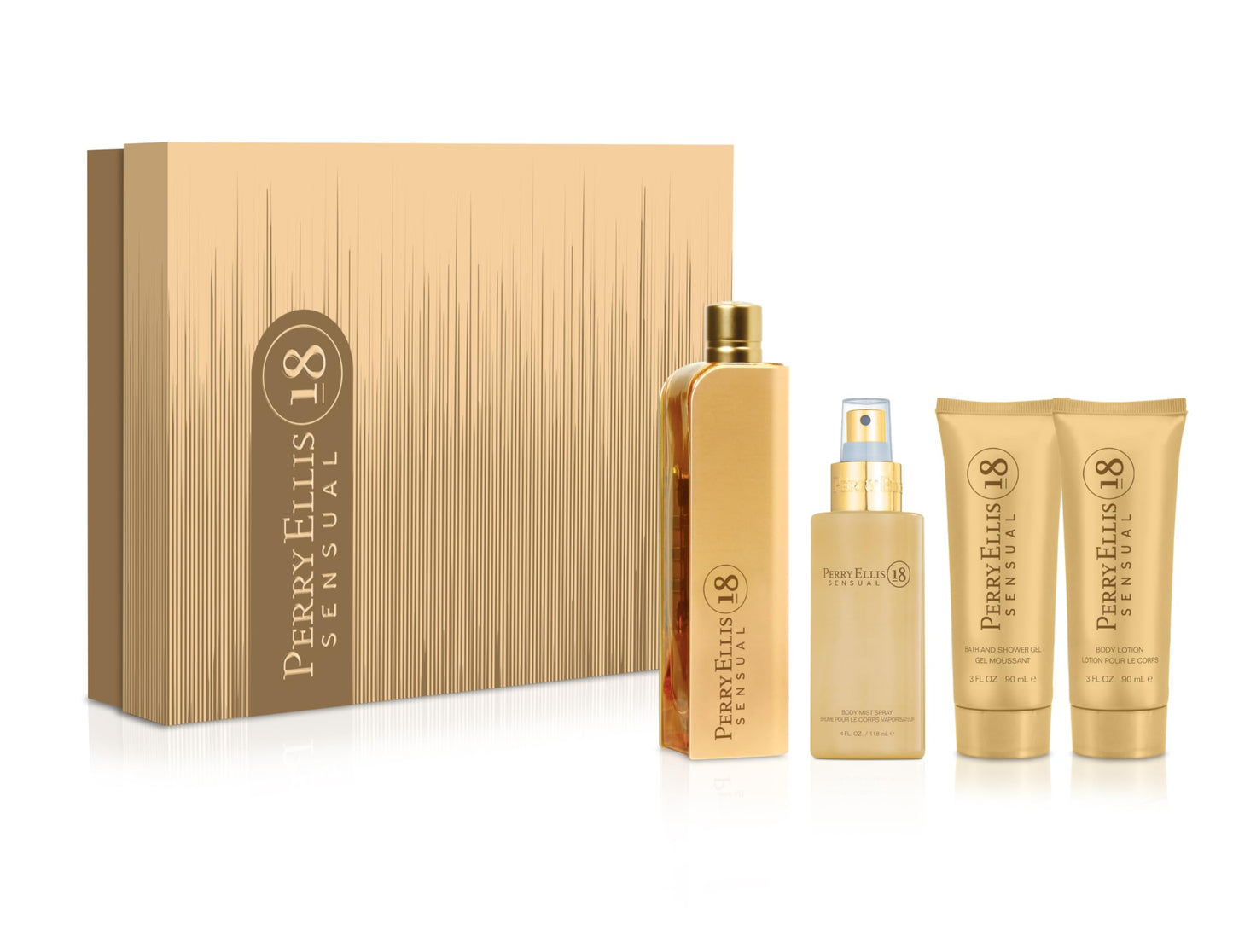 Perry Ellis 18 Sensual 4-Piece Gift Set - Perfume Gift Sets for Women, EDP, Luxury Women's Self Care Kit with Eau de Parfum, Body Mist, Shower Gel