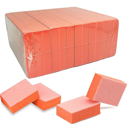 MARYTON Nail Buffer Mini Block Files, 80/100 Grit for Acrylic Nails, 130 Count (Orange)