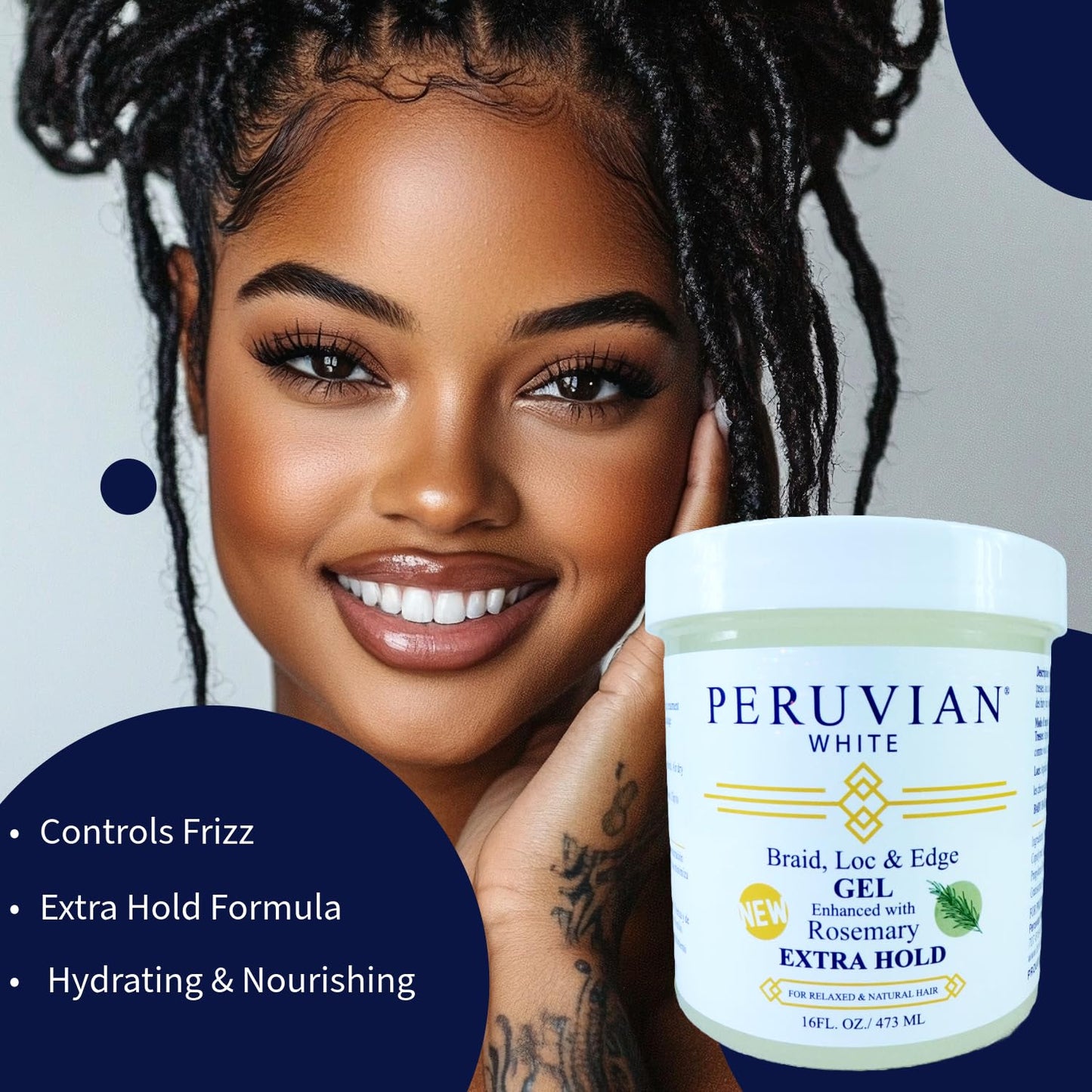 Peruvian white Braid, Loc, and Edge Gel EXTRA HOLD for Relaxed & Natural Hair, 16 oz. (Rosemary)