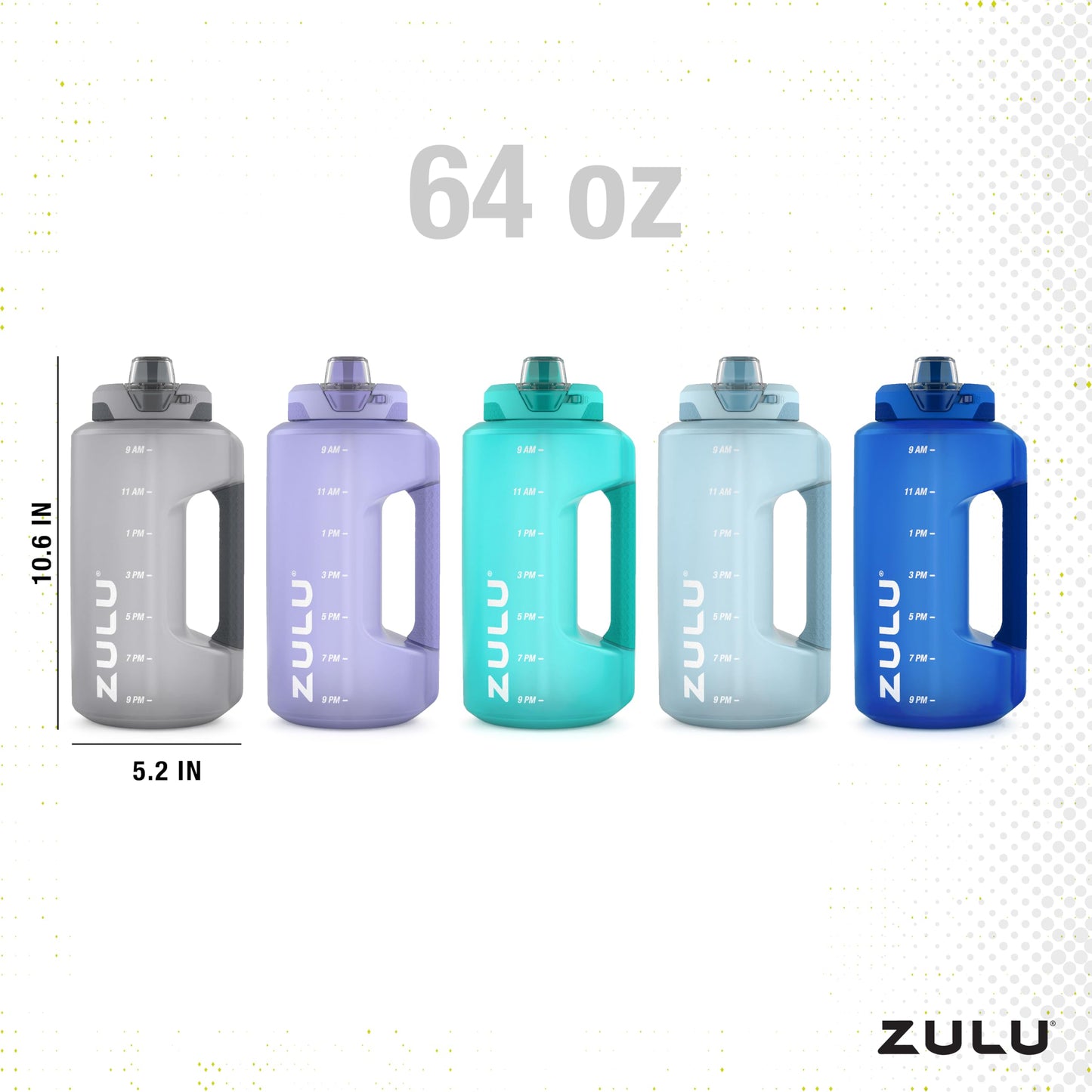 ZULU Goals 64oz Half Gallon Plastic Water Bottle with Straw and Time Marker | Large Reusable Jug with Handle and Leak Proof Lid for All Day