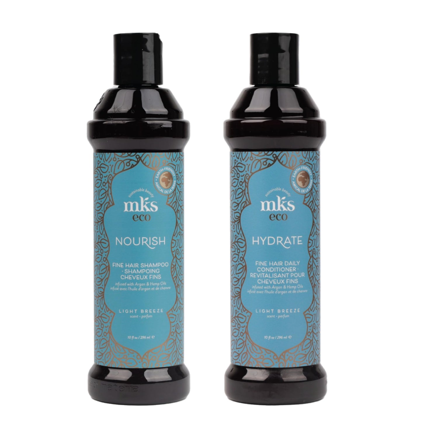MKS eco Nourish Shampoo for Fine Hair, Light Breeze (10 fl oz) + MKS eco Hydrate Conditioner for Fine Hair, Light Breeze (10 fl oz) - Moroccan Argan