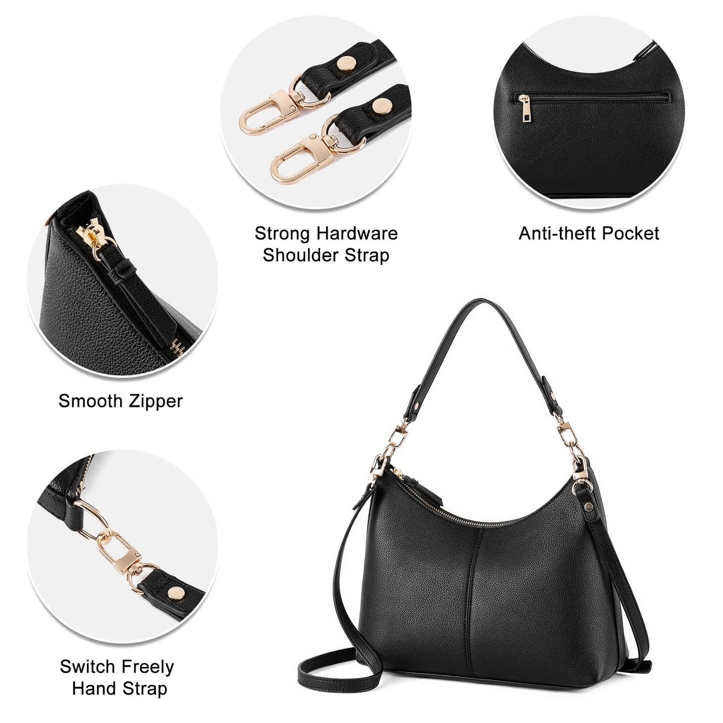 Keyli Women'S Shoulder Handbag - Waterproof Pu Leather Crossbody Bag, Cute Stylish Clutch Purse With Removable Straps, Top Handle Zipper Black