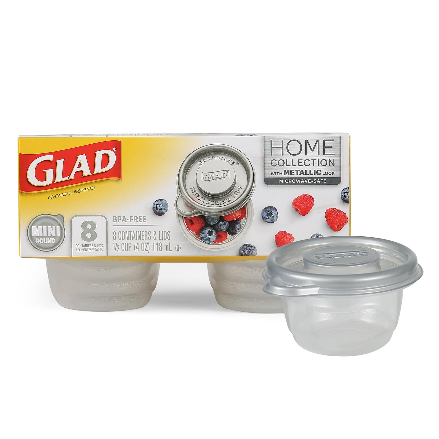 Glad GladWare Home Mini Round Food Storage Containers - Small Meal Container Holds up to 4 Ounces of Food - Lock Tight Seal, 8 Count