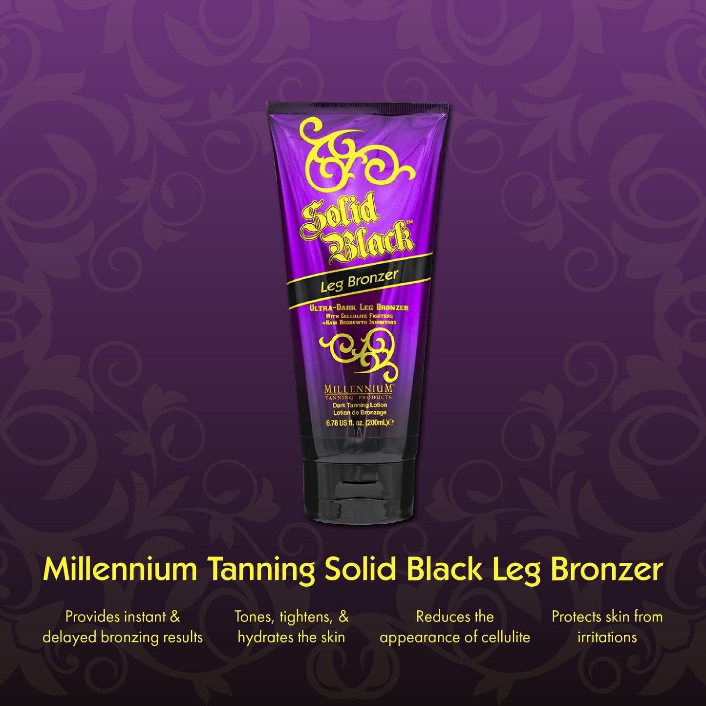 Millennium Tanning Solid Black Leg Bronzer - Ultra Dark Tanning Lotion with Aloe Vera, Cellulite Fighters & Hair Growth Inhibitors (6.78 oz)