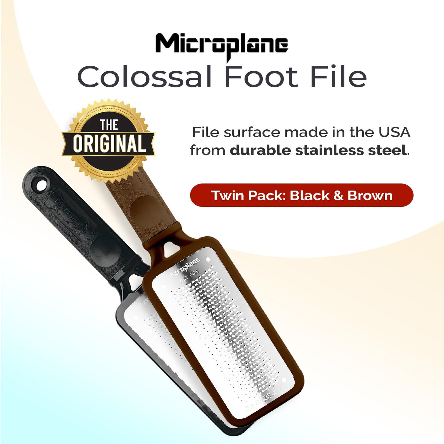 Microplane Colossal Foot File, Black and Brown - The Original Stainless-Steel Foot Scraper, Dead Skin/Callus Remover for Feet, Foot Scrubber, Pedicure