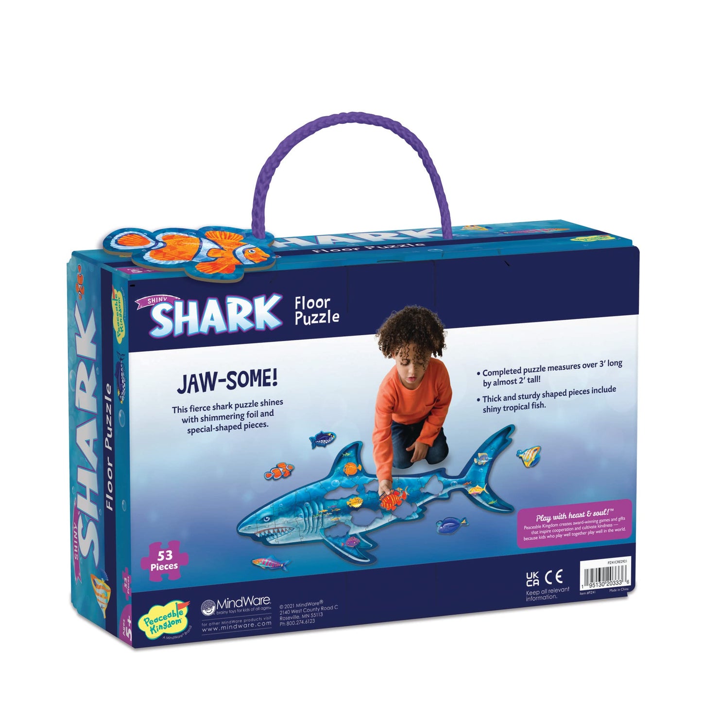 Peaceable Kingdom Shiny Shark Floor Puzzle – 53-Piece Giant Floor Puzzle for Kids Ages 5 & up – Fun-Shaped Puzzle Pieces – Great for Classrooms