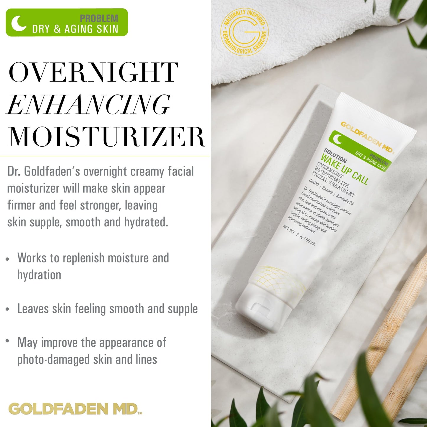 Dr. Goldfadens Wake Up Call Night Facial Moisturizer Night Cream for Dry & Aging Skin | w/Alpha Lipoic Acid, Avocado Oil Retinol, Co-enzyme Q10 2.0 Fl