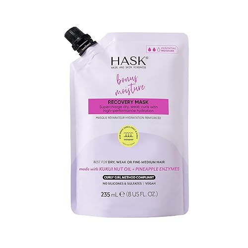HASK Bonus Moisture Recovery Mask with Kukui Nut Oil & Pineapple Enzymes for Wavy, Curly, Coily & Kinky Hair, Hydrates, Softens, Prevents Damage