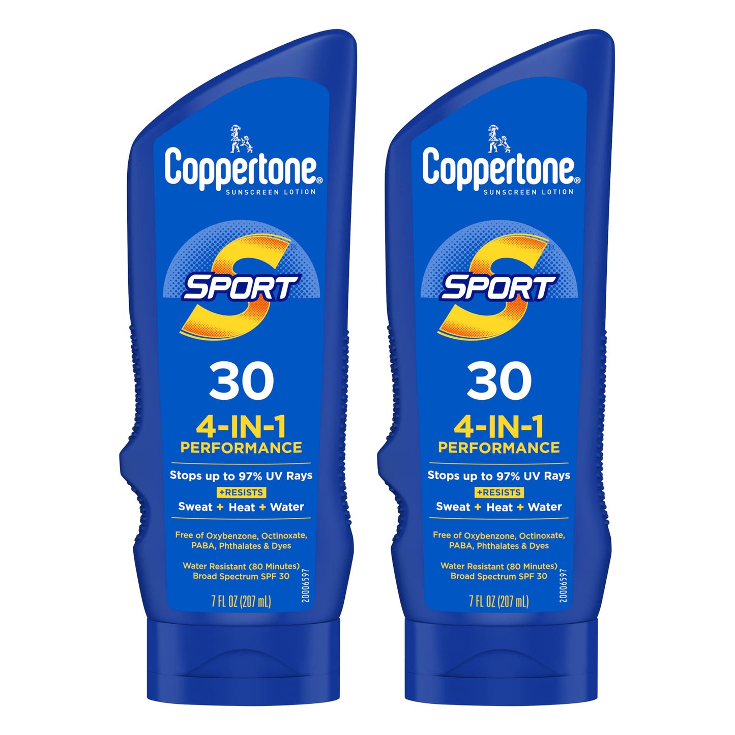 Coppertone Sport Sunscreen Lotion SPF 30, Sweat, Heat and Water Resistant Sunblock, Lightweight, Oxybenzone Free, Sunscreen Twin Pack, 7 Fl Oz Bottle