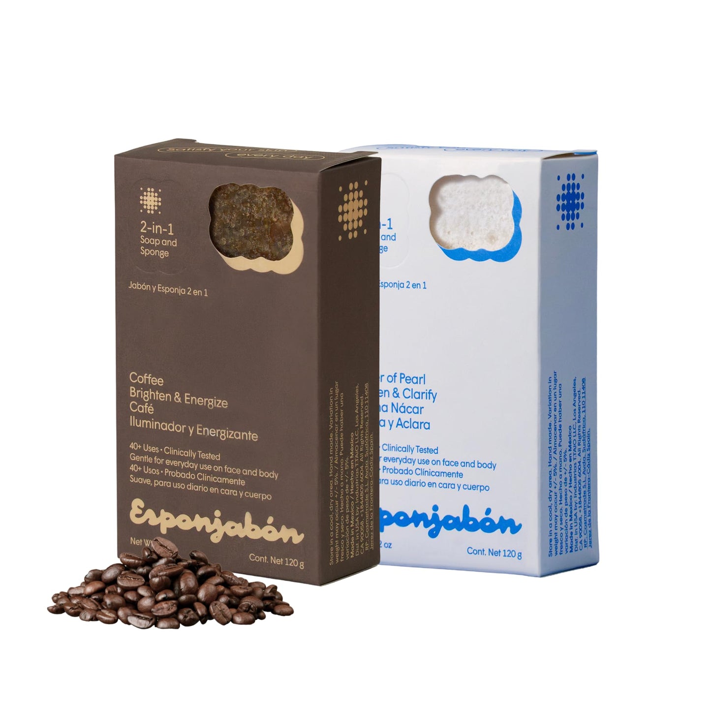 T.Taio Esponjabon Mother of Pearl and Coffee Soap Sponges - Shower Scrubbers That Remove Oil and Dirt - Sponges to Scrub Foot, Elbow, and Face