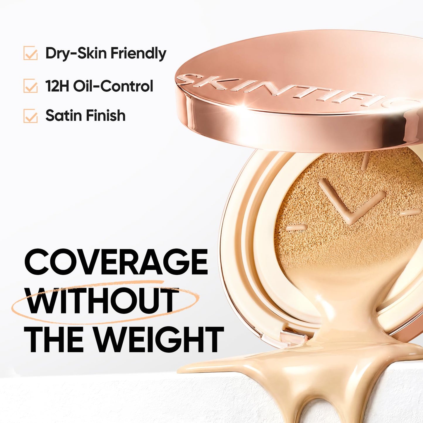 SKINTIFIC Full Coverage Cushion Foundation #03G Golden Almond| Satin Glow Finish, Oil-Control & Waterproof, Buildable Tattoo Cover Cushion for All Beauty and Personal Care SKINTIFIC
