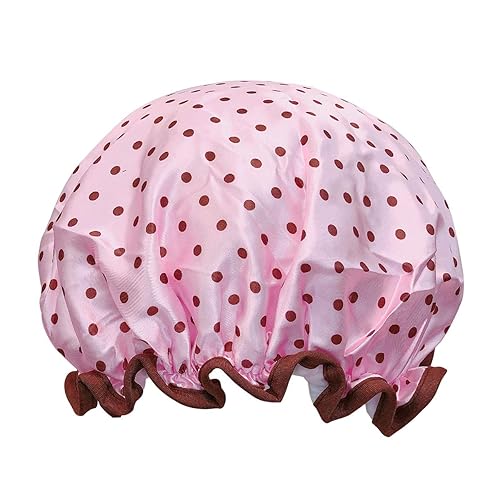 allydrew Reusable Women's Waterproof Shower Caps for Long Hair, Pink Polka Dots