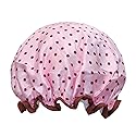 allydrew Reusable Women's Waterproof Shower Caps for Long Hair, Pink Polka Dots
