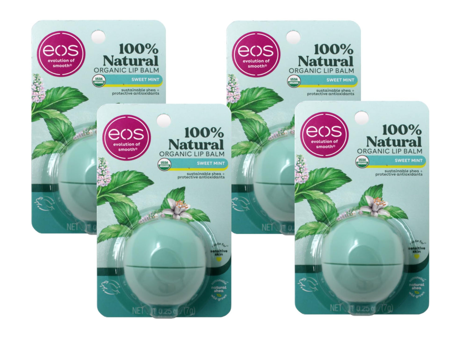 eos Smooth Lip Balm Sphere, Sweet Mint 0.25 oz (Pack of 4)
