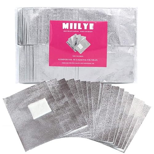 MIILYE Nail Polish Remover Foil Wraps for Acrylic/Dip Powder/UV/Gel/Polish Varnish Soak-off Removal, with Pre-attached Lint Free Pad (100x Gel Nail