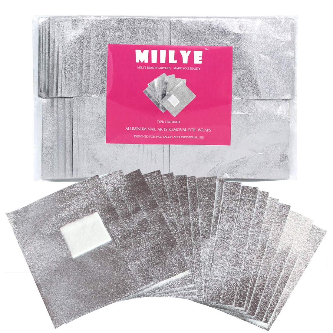 MIILYE Nail Polish Remover Foil Wraps for Acrylic/Dip Powder/UV/Gel/Polish Varnish Soak-off Removal, with Pre-attached Lint Free Pad (100x Gel Nail