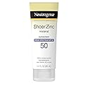 Neutrogena Sheer Zinc Oxide Dry-Touch Sunscreen Lotion with Broad Spectrum SPF 50, Water-Resistant, Hypoallergenic & Non-Greasy Mineral Sunscreen, 3
