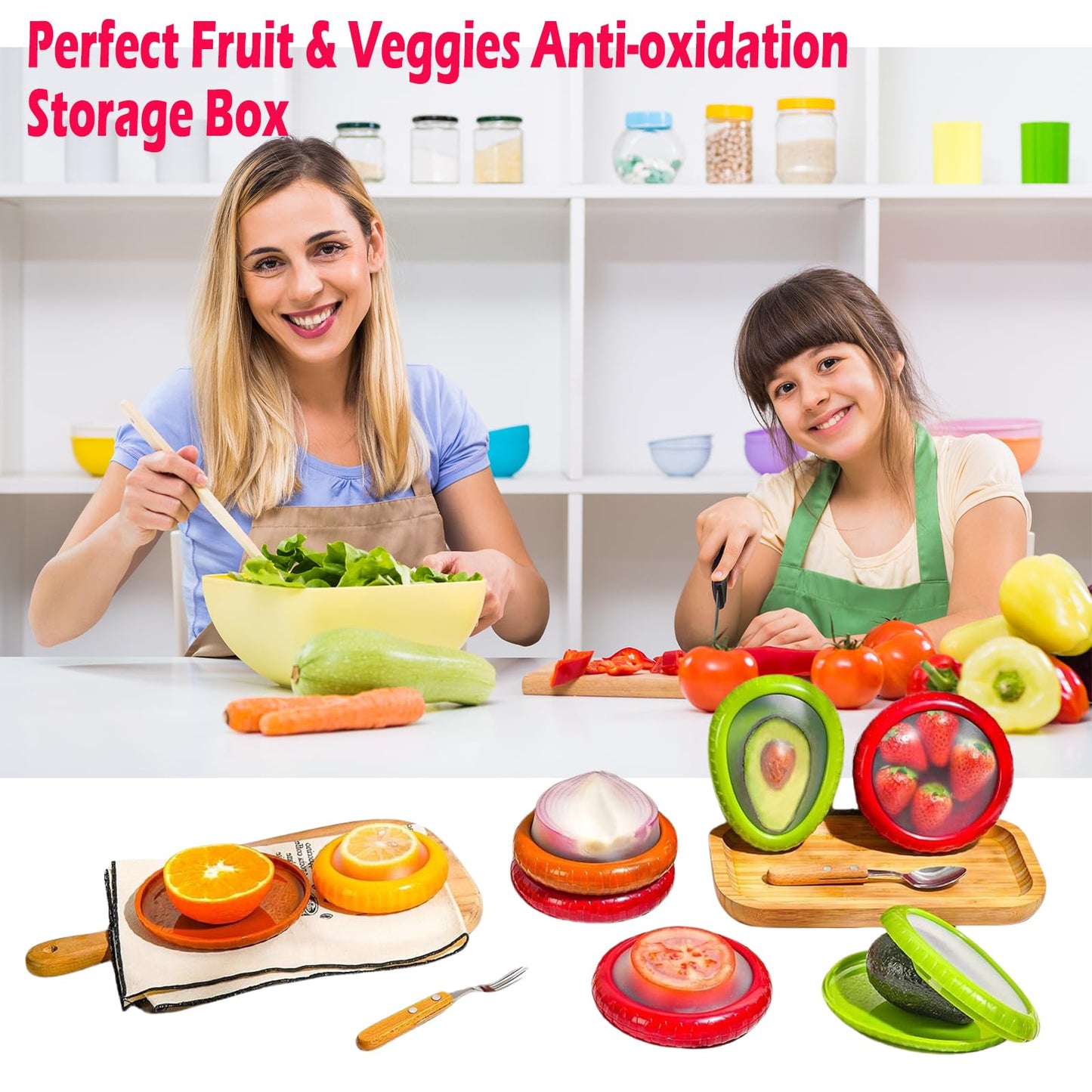 Zyphora 5-Piece Avocado Saver and Tomato Holder Set - 4 Reusable Silicone Food Storage Containers + 1 Fruit Peeler, Stretch Pods for Fruit & Veggie…