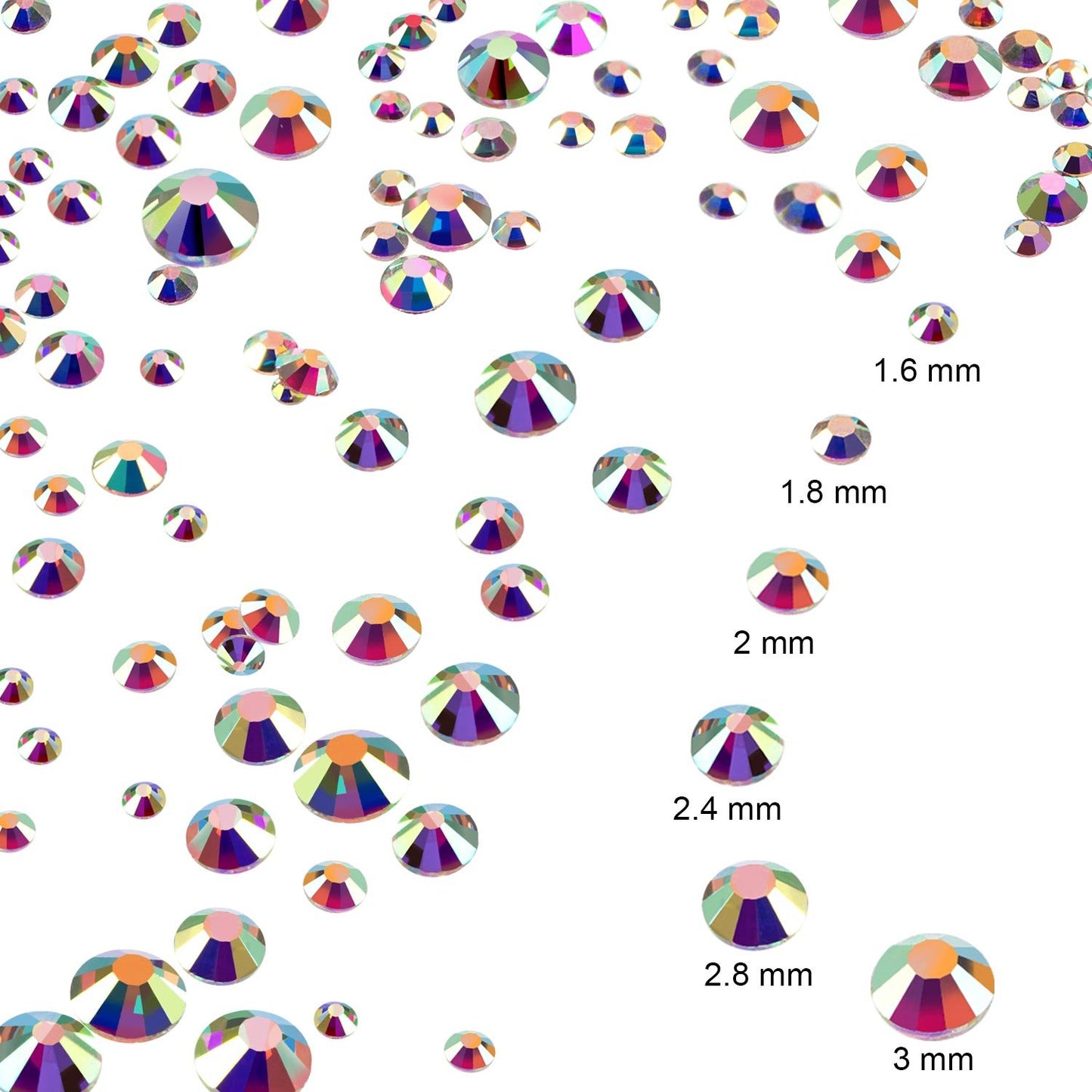 Bememo 3456 Pcs Crystals Diamond Rhinestones AB Clear Flat Back Round Gems Flatback Glass Mixed Size Crystals Gems for Crafts Clothes Shoes Makeup